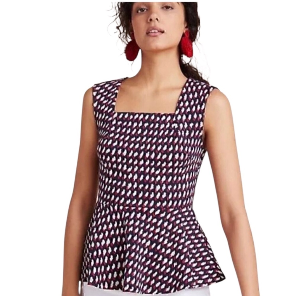 Anthropologie eri + ali Sleeveless Peplum July 4th Summer Work Vacation Top